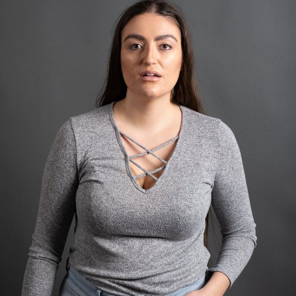 Grey Crossed V-Neck by Peyton Jensen - Picture 4 of 8